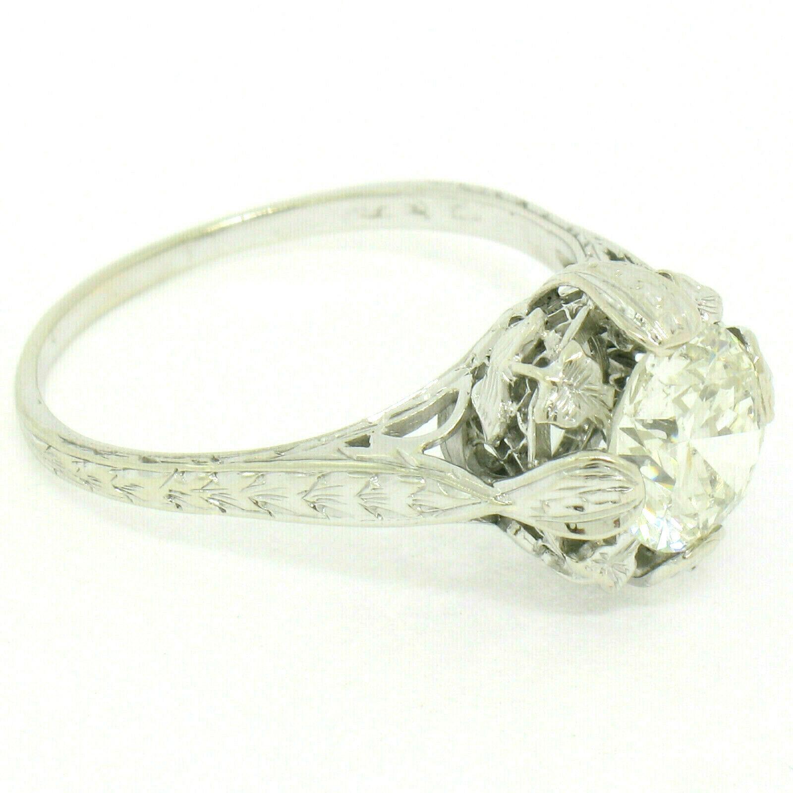 Antique Art Deco 14k Gold 1.75 Diamond Solitaire Etched Filigree Engagement Ring 1
