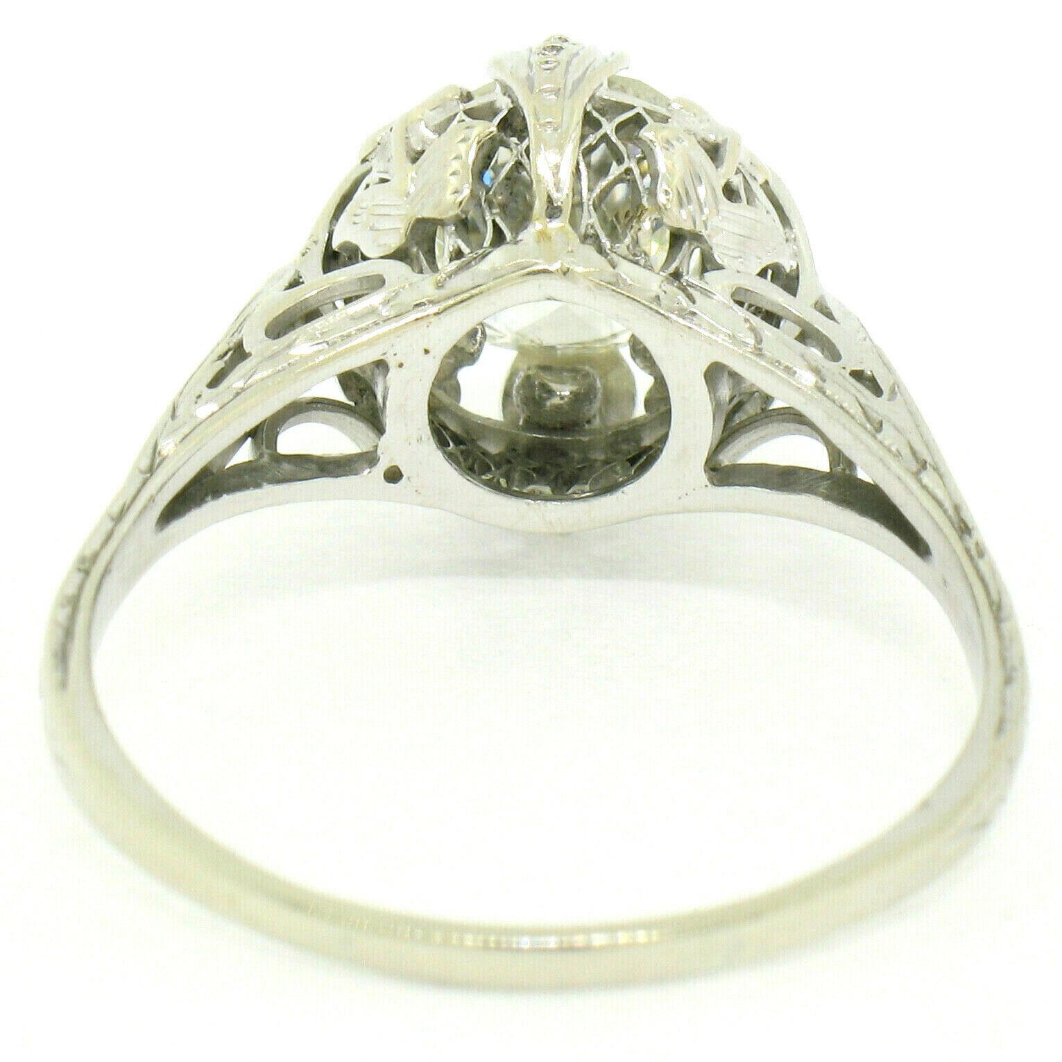 Antique Art Deco 14k Gold 1.75 Diamond Solitaire Etched Filigree Engagement Ring 2