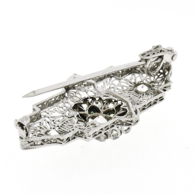 Antique Art Deco 14k Gold 2.79ctw Diamond Demantoid Filigree Pin Brooch Pendant For Sale 3