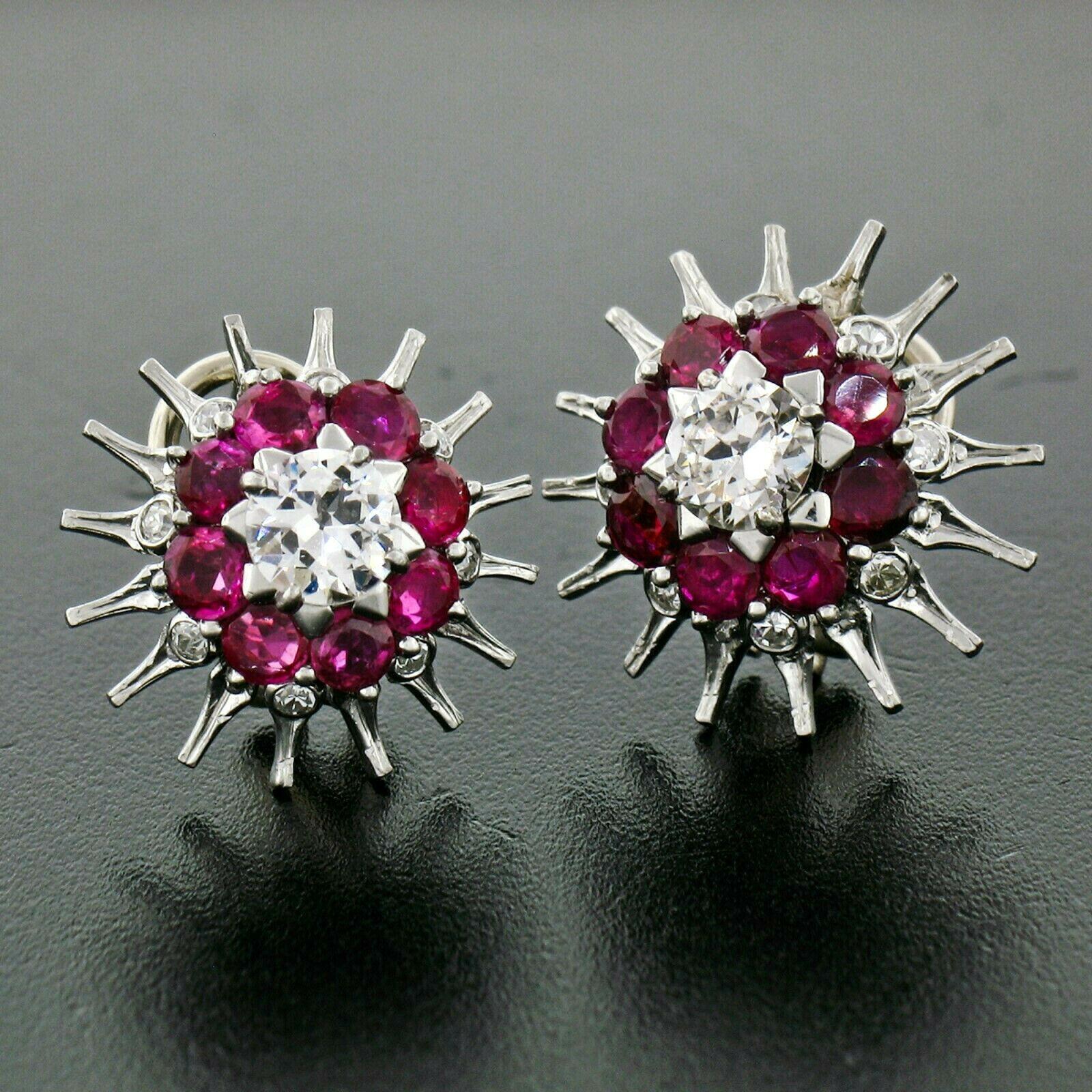 This is an absolutely spectacular pair of earrings crafted with absolute mastery, top quality gems, and top quality diamonds during the art deco period. The rubies are simply breathtaking with their rich and vibrant red color. The rubies are then