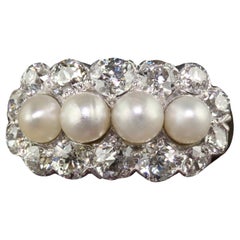 Antique Art Deco 14K Gold and Platinum Old Euro Diamond and Pearl Cocktail Ring