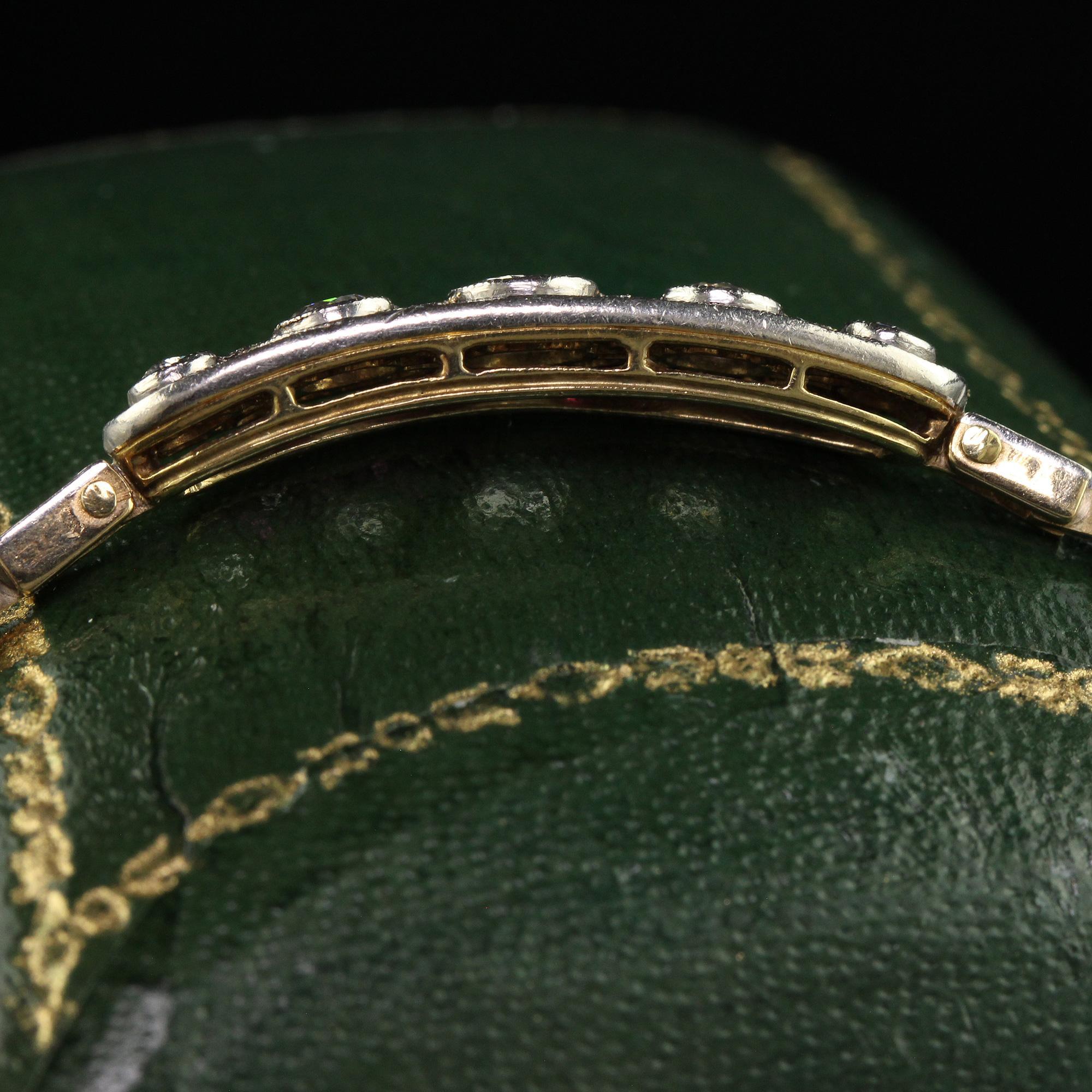 Women's Antique Art Deco 14K Gold and Platinum Old European Diamond Ruby Bracelet For Sale