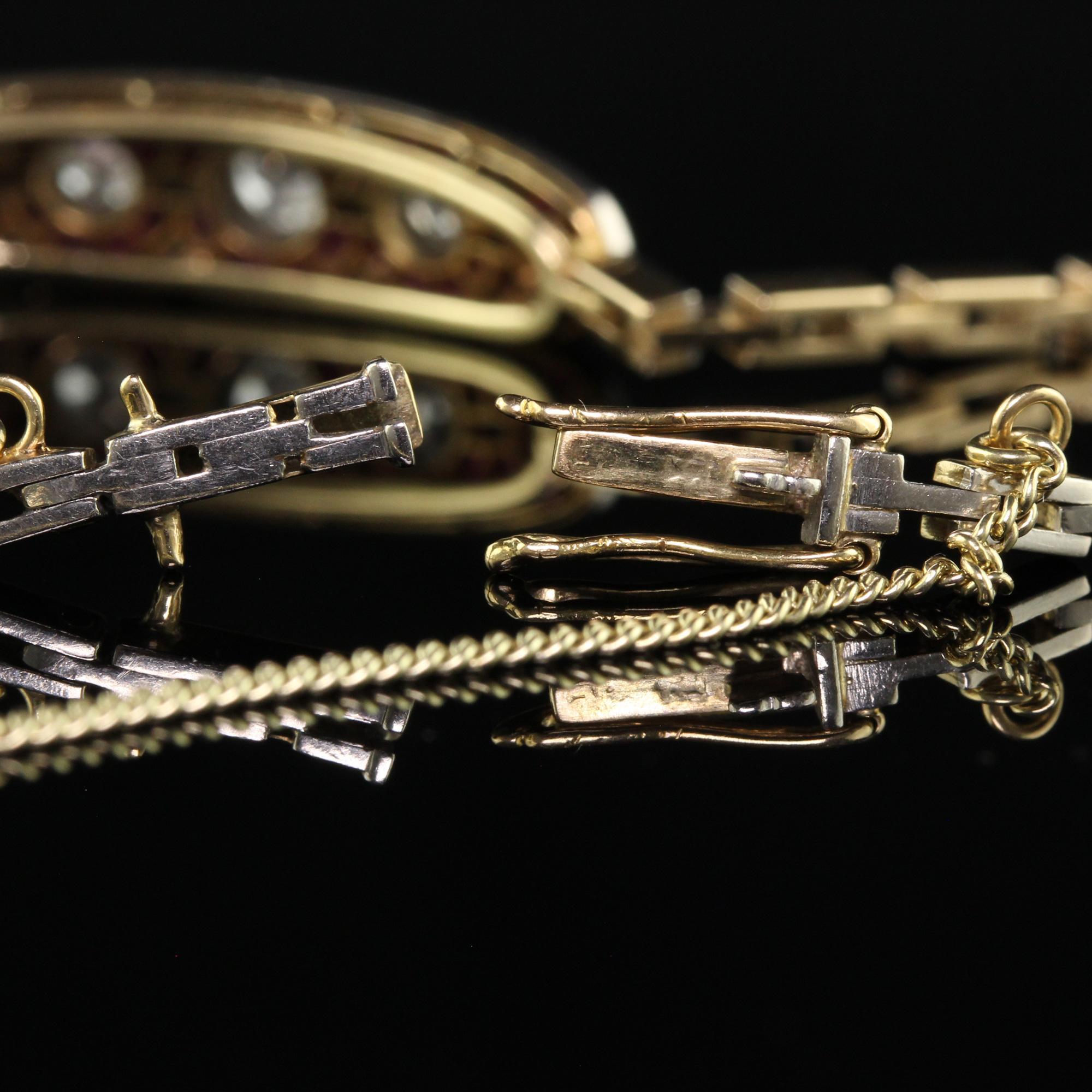 Antique Art Deco 14K Gold and Platinum Old European Diamond Ruby Bracelet For Sale 4