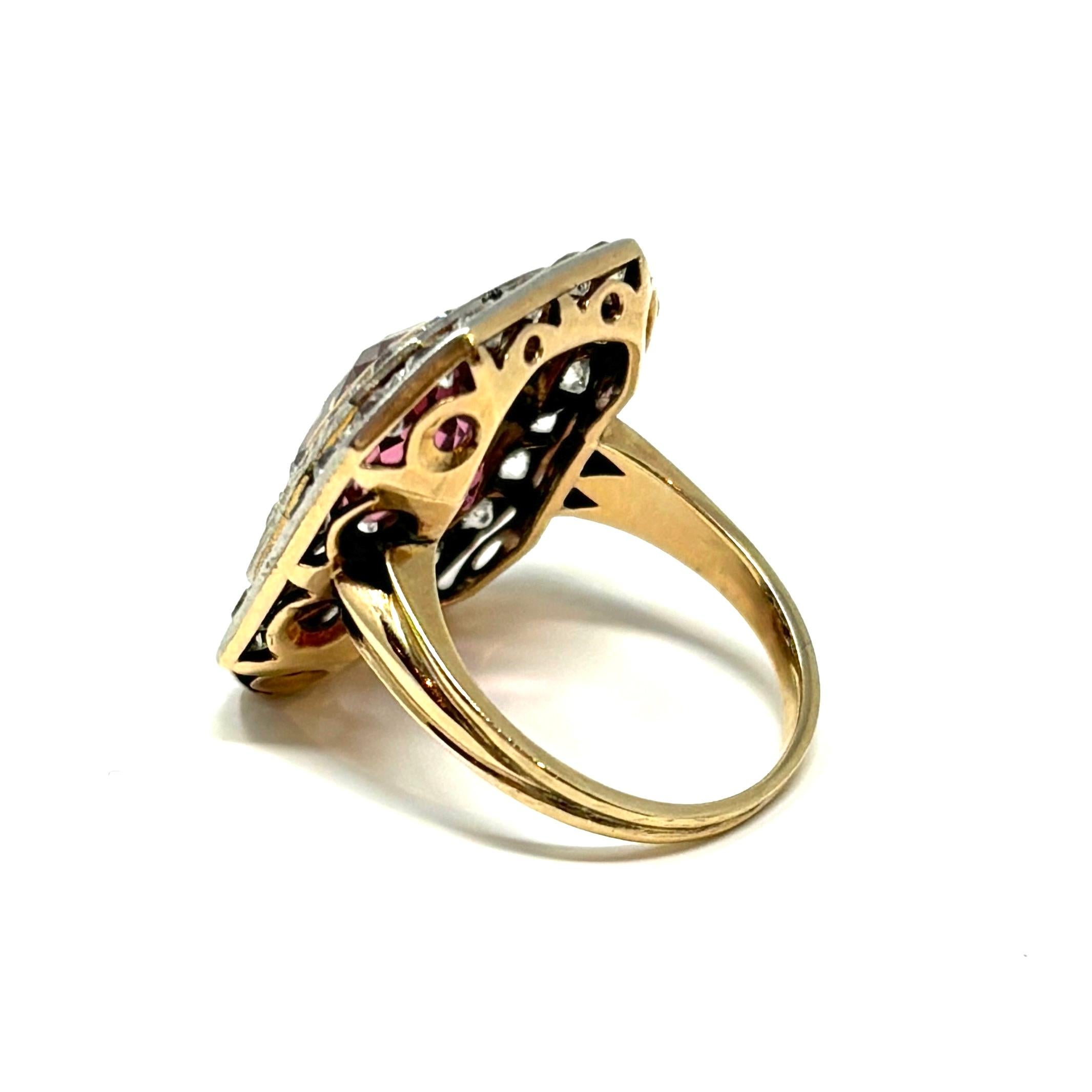 Antique Art Deco 14K Gold and Platinum Pink Tourmaline and Diamond Ring For Sale 1