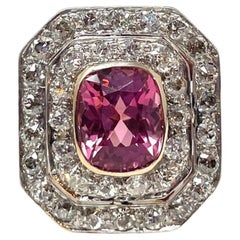 Antique Art Deco 14K Gold and Platinum Pink Tourmaline and Diamond Ring