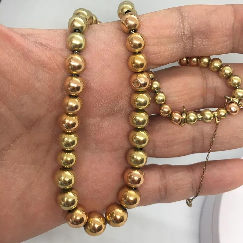Antique Art Deco 14k Gold Bead Chain Necklace 15.25 inch 22.1 Gram American In Good Condition For Sale In Los Angeles, CA