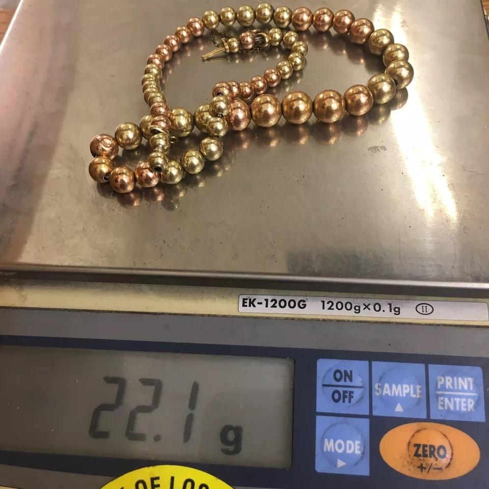 Women's Antique Art Deco 14k Gold Bead Chain Necklace 15.25 inch 22.1 Gram American For Sale