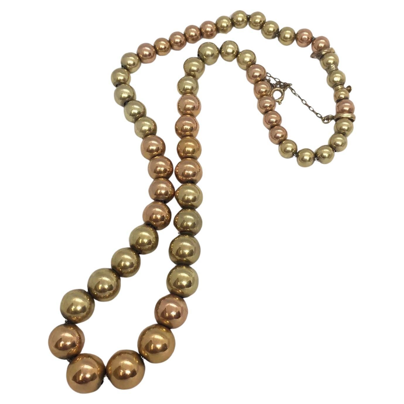 Antique Art Deco 14k Gold Bead Chain Necklace 15.25 inch 22.1 Gram American