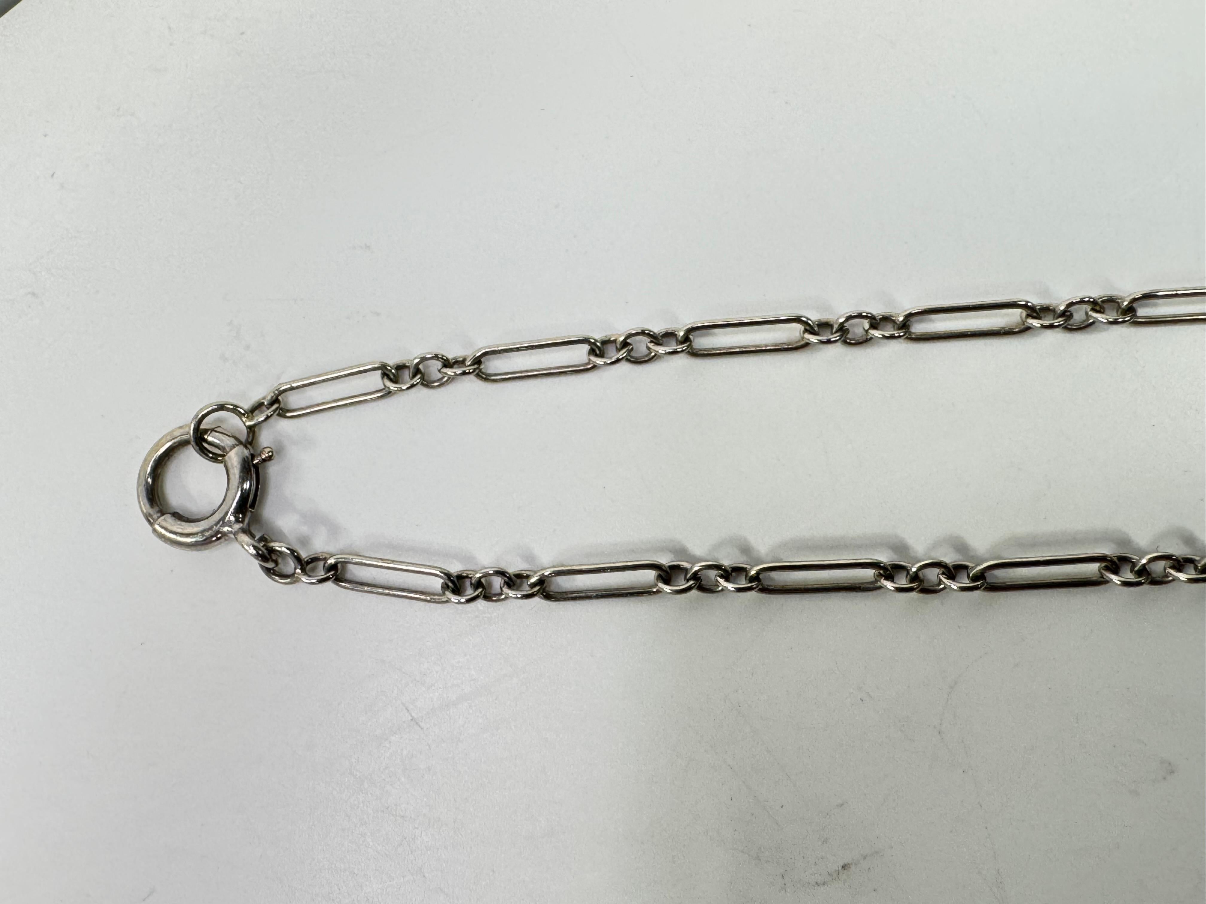 Antique Art Deco 14k Gold Camphor Glass Diamond Filigree Link Pendant Necklace For Sale 2