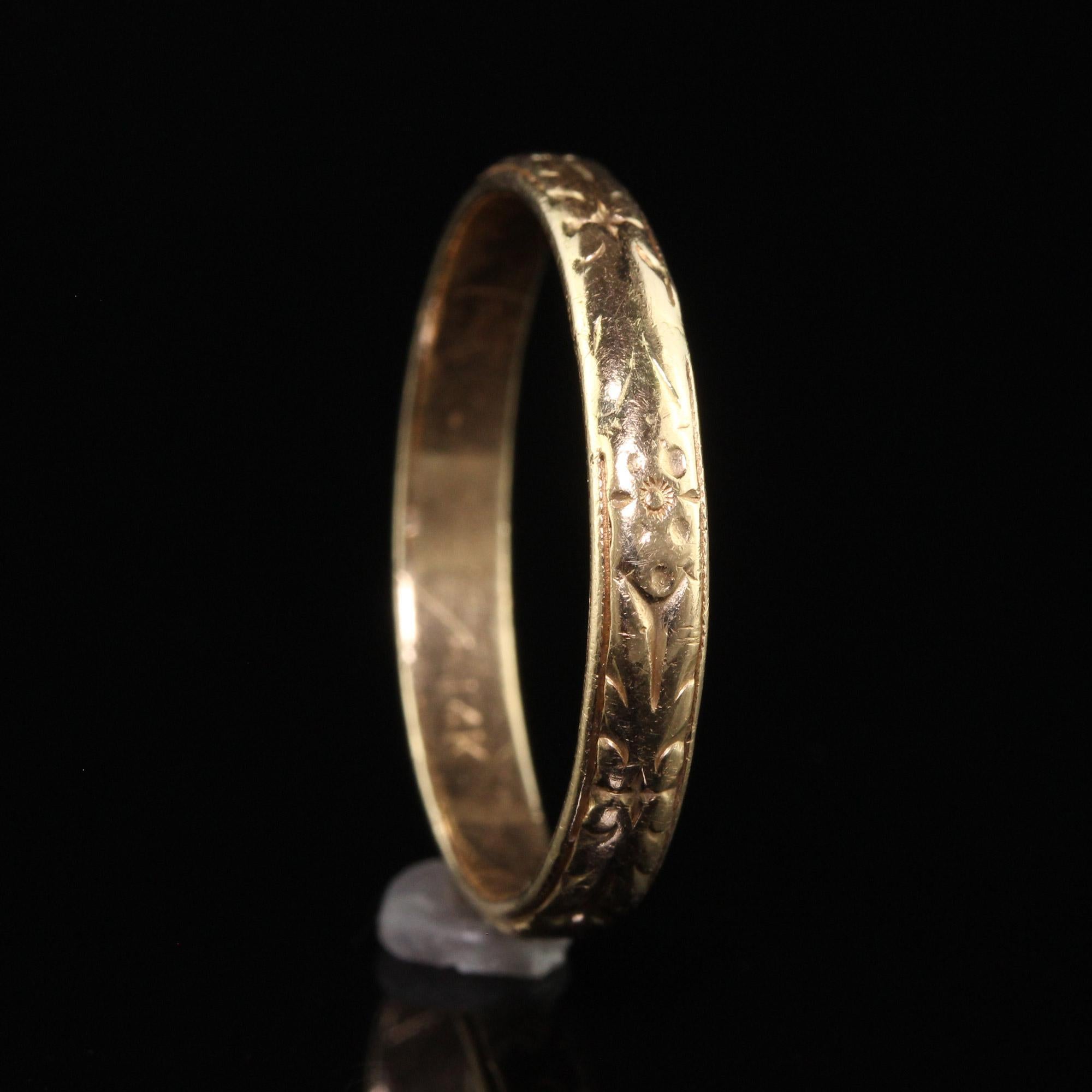 Alliance Art déco ancienne gravée de fleurs en or 14 carats - Taille 11 3/4 en vente 3