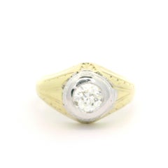 Anello da uomo antico Art Deco in oro 14k GIA 0,75ct con solitario di diamanti inciso