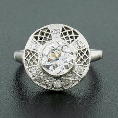 Antique Art Deco 14k Gold GIA Old European Diamond Open Filigree Engagement Ring