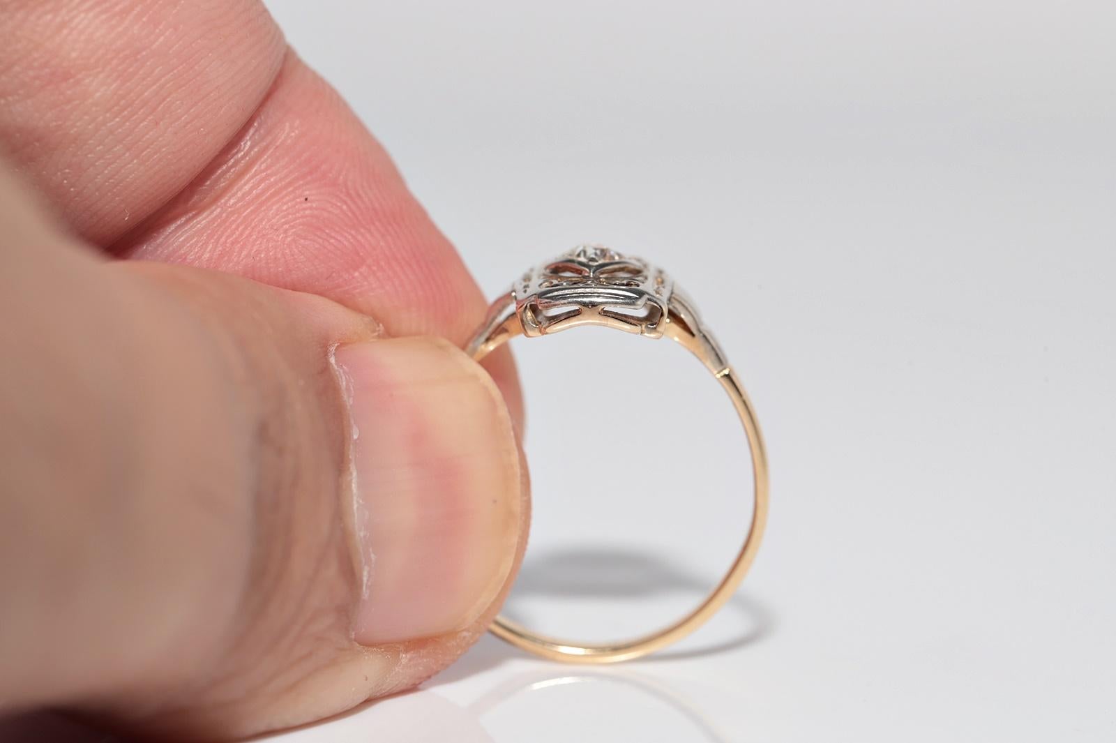 Antiker Art Deco 14k Gold Natürlicher Altschliff Diamant Verzierter Solitär Ring im Angebot 5