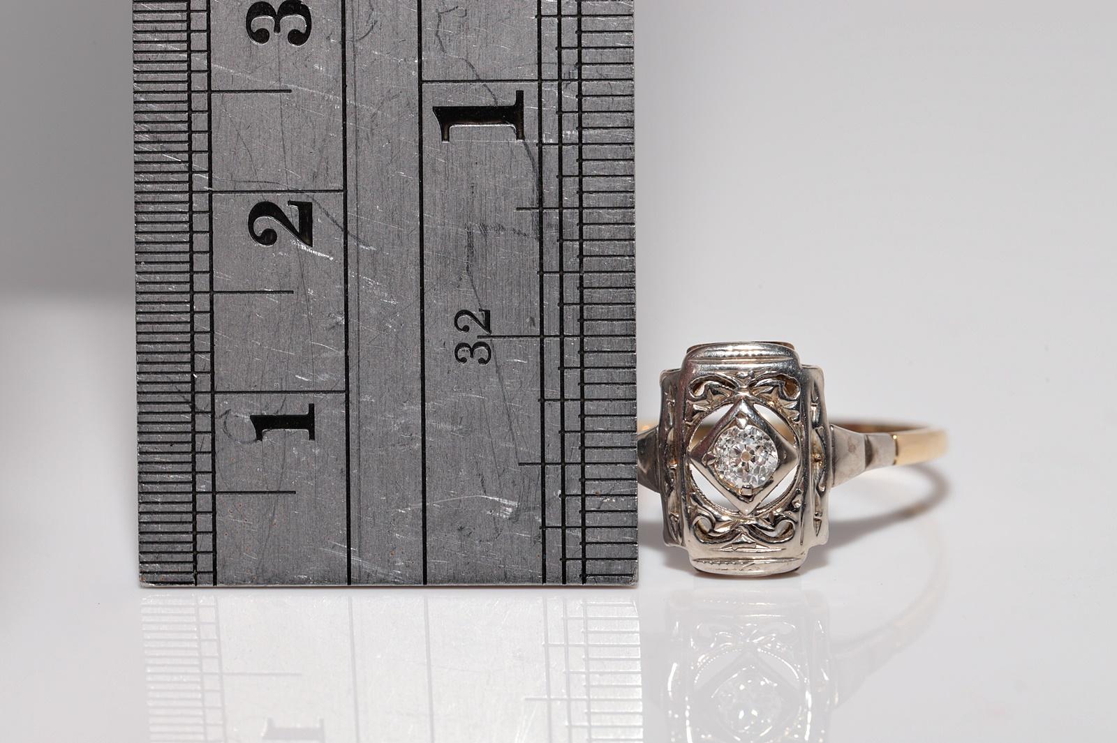 Antiker Art Deco 14k Gold Natürlicher Altschliff Diamant Verzierter Solitär Ring im Angebot 8