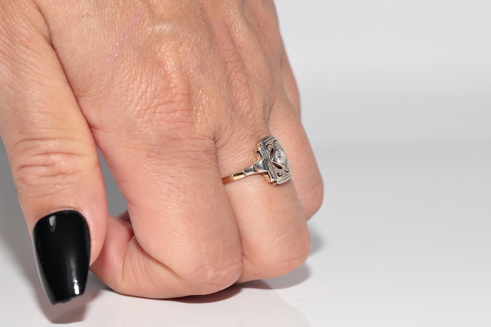 Bague solitaire décorée d'un diamant naturel de taille ancienne en or 14k Arte Decortique Bon état - En vente à Fatih/İstanbul, 34