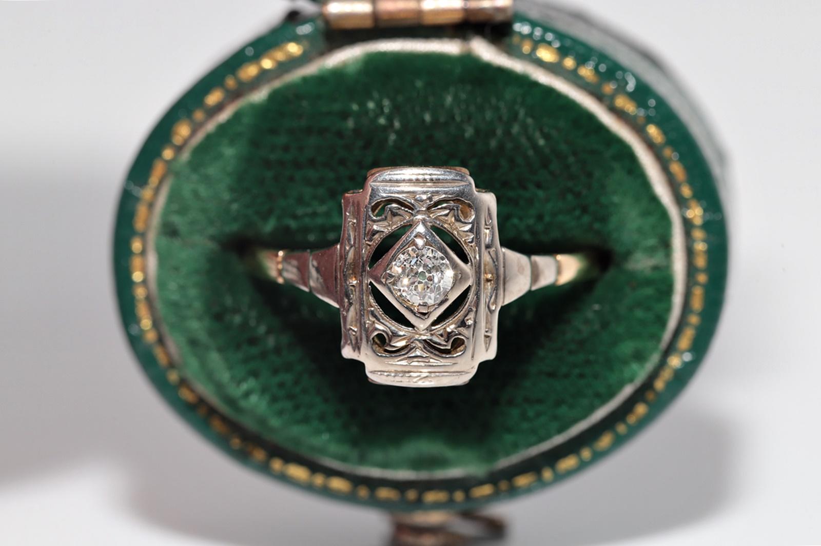 Antiker Art Deco 14k Gold Natürlicher Altschliff Diamant Verzierter Solitär Ring Damen im Angebot