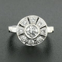Antique Art Deco 14k Gold Old European Diamond Round Open Milgrain Platter Ring
