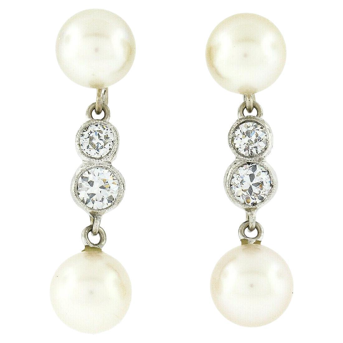 Antique Pearl Diamond Gold Drop Earrings at 1stDibs