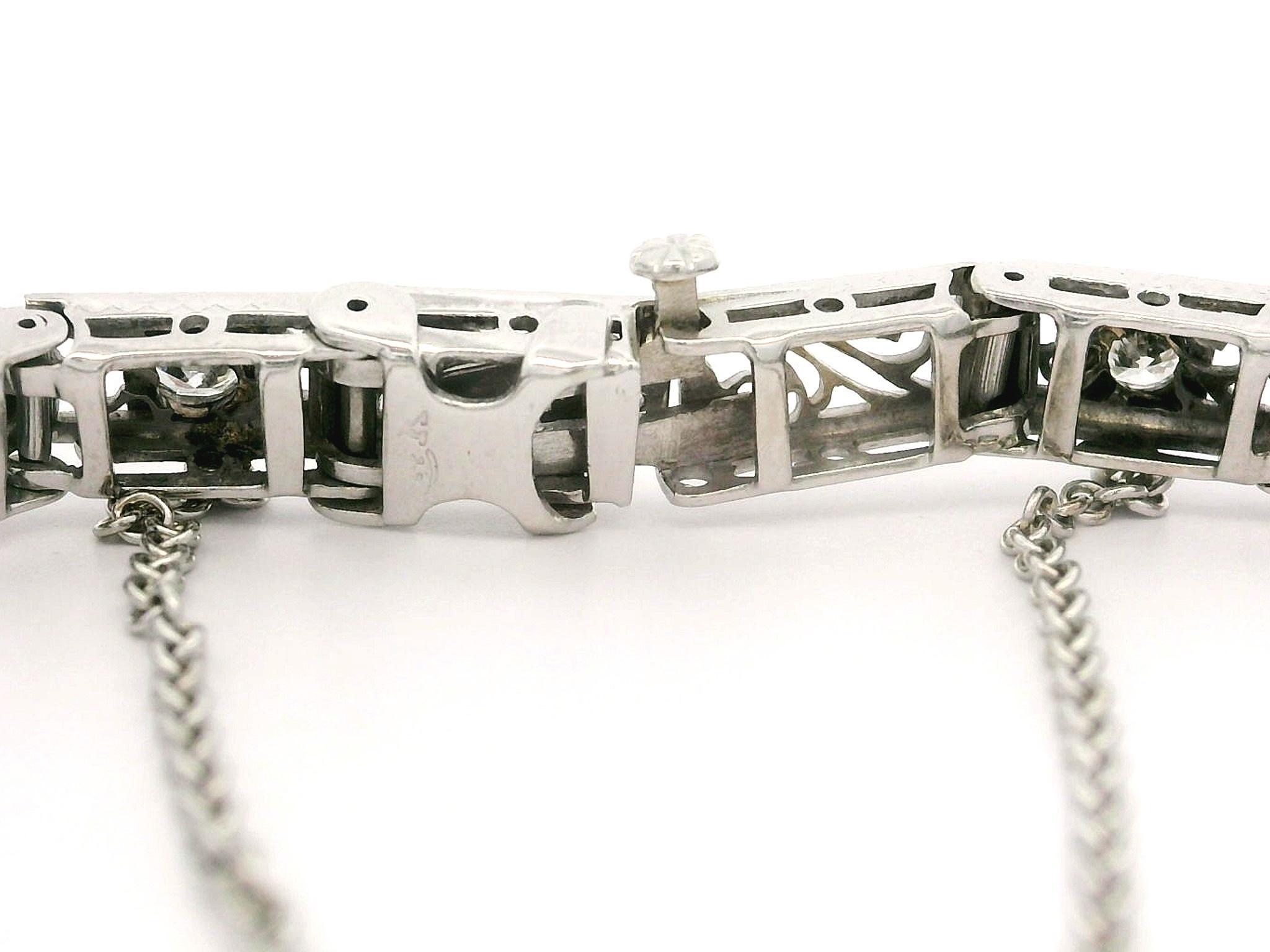 Antique Art Deco 14k Gold & Platinum 1.39ctw Diamond Filigree Tennis Bracelet In Good Condition For Sale In Montclair, NJ