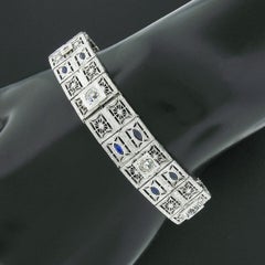 Antique Art Deco 14k Gold Platinum Diamond Sapphire Wide Filigree Bracelet Mint