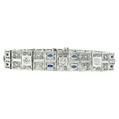 Antiguo Art Decó 14k Oro Platino Diamante Zafiro Filigrana Ancho Pulsera Menta