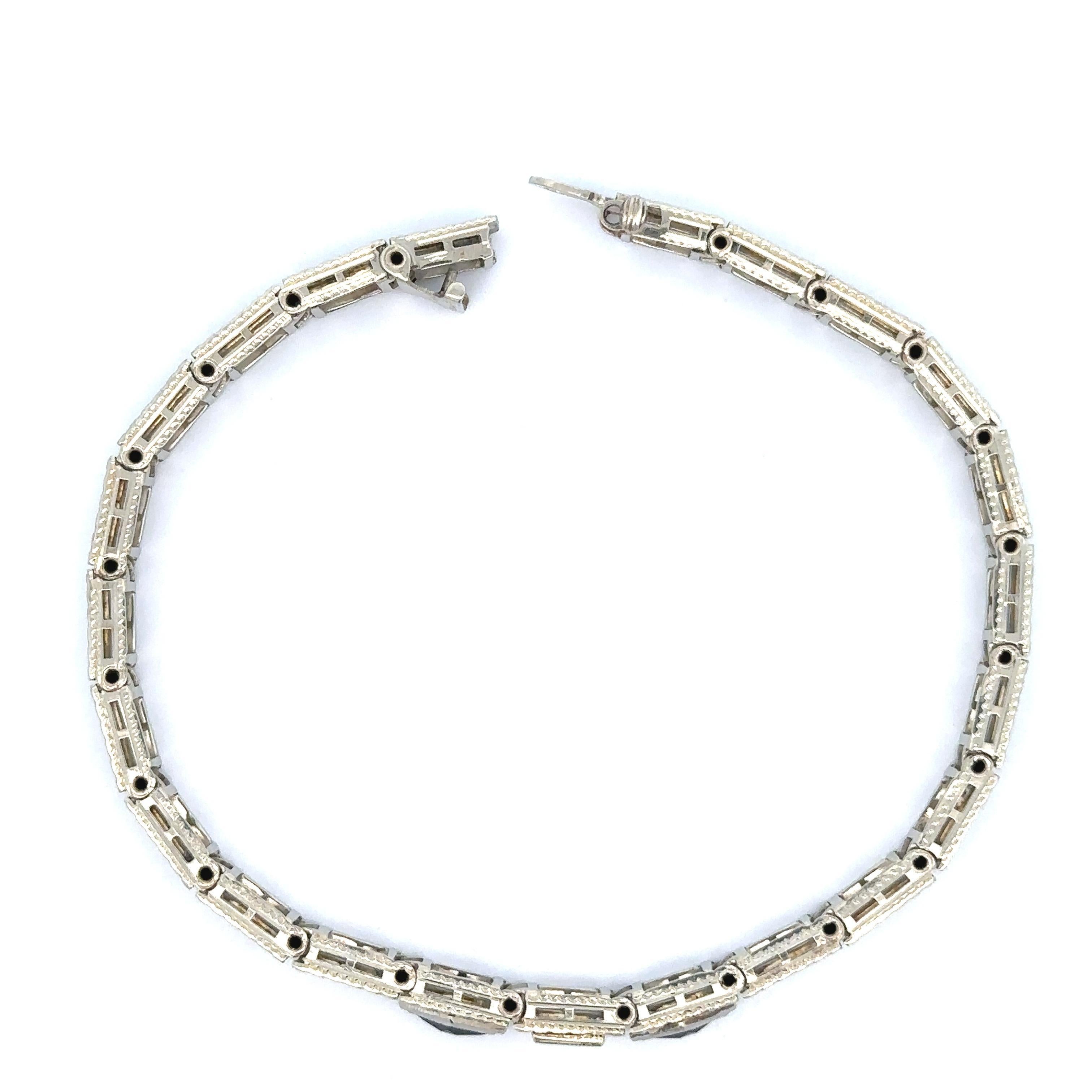 Antique Art Deco 14k Gold & Platinum Sapphire Diamond Floral Filigree Bracelet In Good Condition For Sale In Montclair, NJ