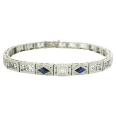 Antique Art Deco 14k Gold & Platinum Sapphire Diamond Floral Filigree Bracelet