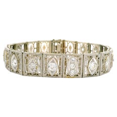 Antikes, breites, filigranes Art-Déco-Armband aus 14 Karat Gold und Platin mit 2 Karat altem Diamanten