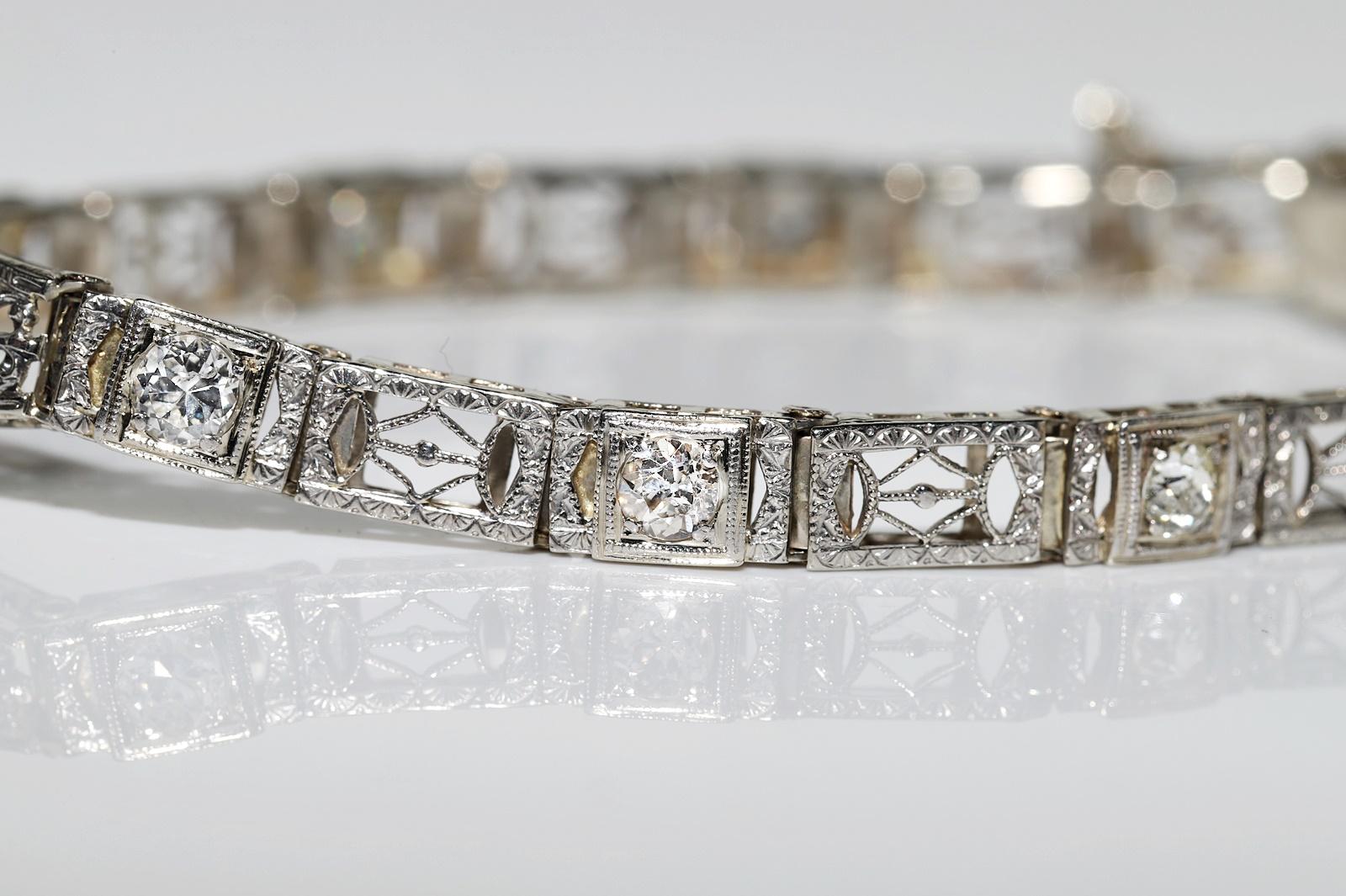 Antique Art Deco 14k Gold Top Platinum Natural Diamond And Sapphire Bracelet For Sale 10