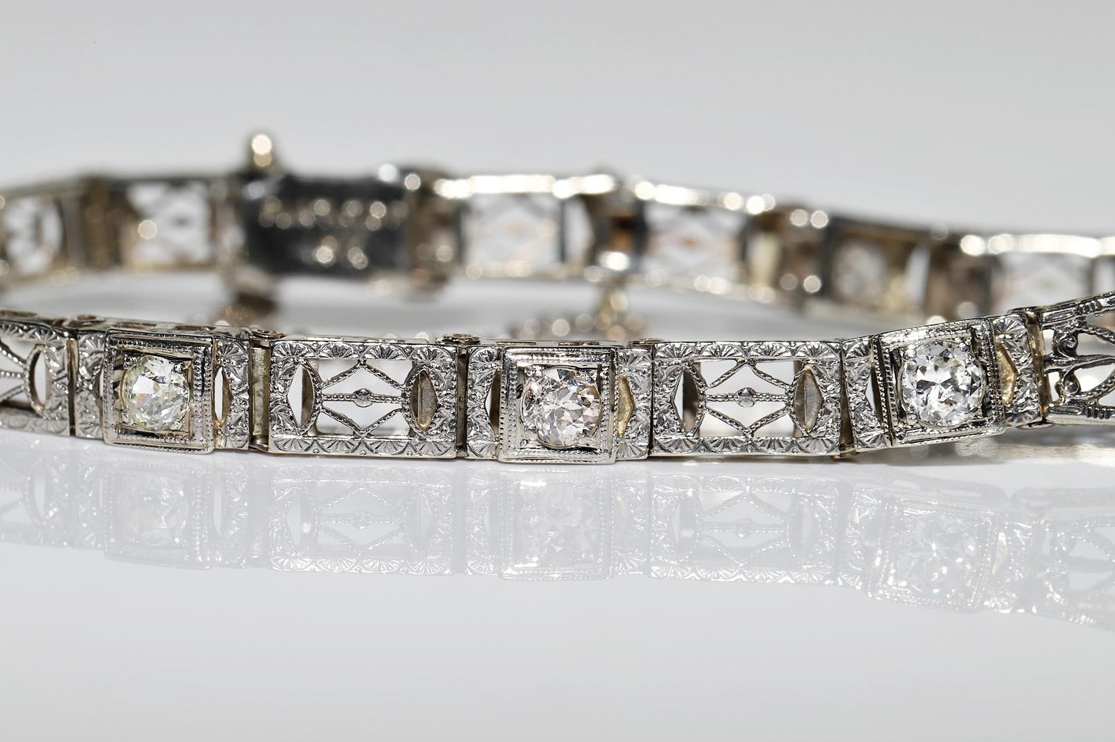 Antique Art Deco 14k Gold Top Platinum Natural Diamond And Sapphire Bracelet For Sale 14