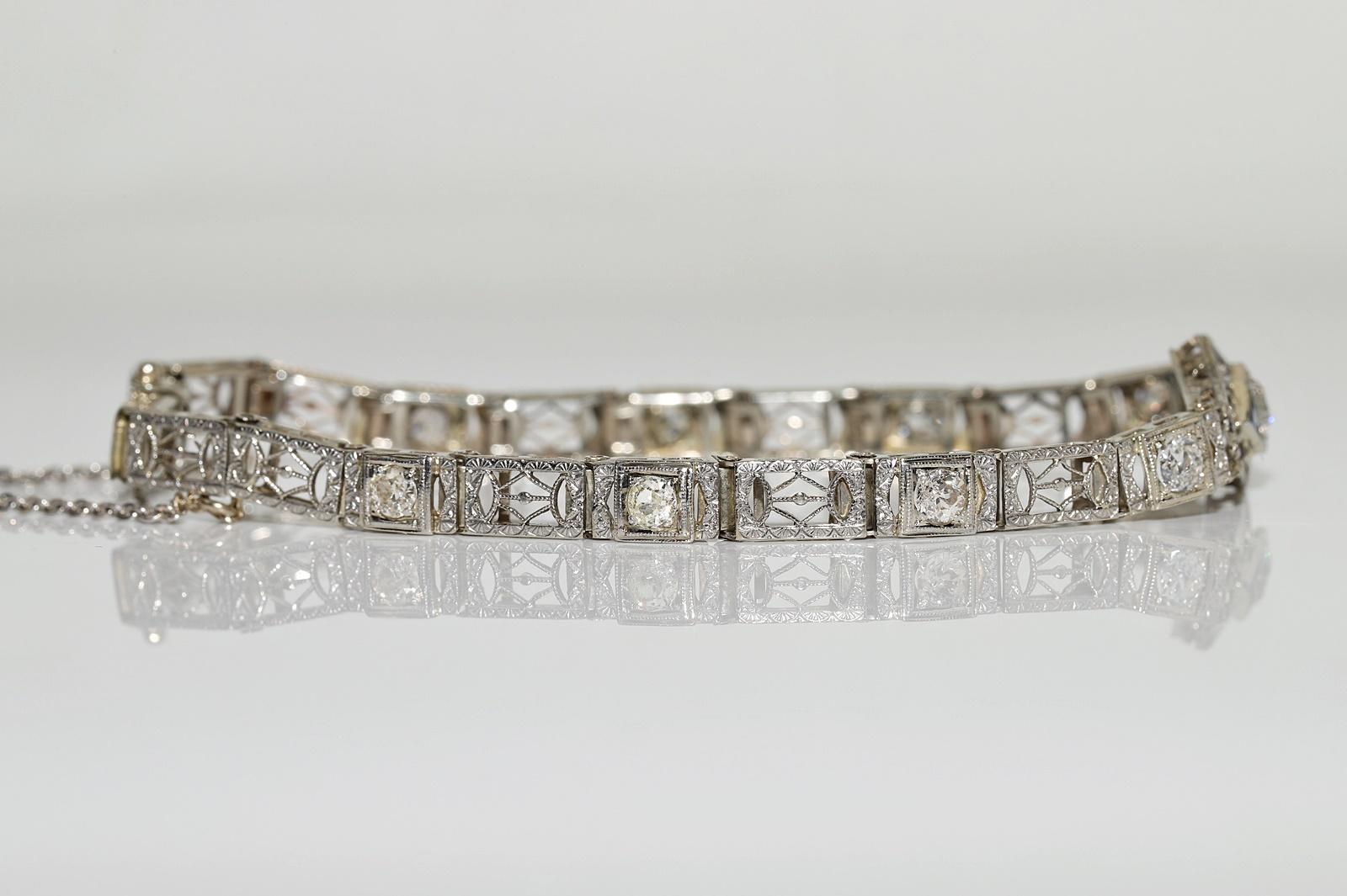 Antique Art Deco 14k Gold Top Platinum Natural Diamond And Sapphire Bracelet For Sale 4