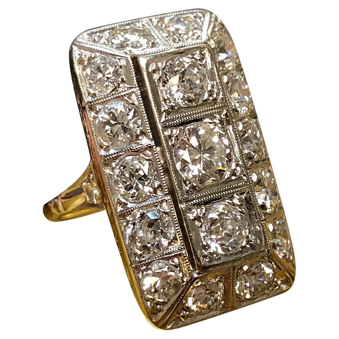 Antiker Art Deco 14K Nord-Süd-Diamantring mit alteuropäischem Schliff 3,80cttw Gr.5