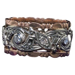 Vintage Art Deco 14K Rose and White Gold Single Cut Diamond Wide Wedding Band