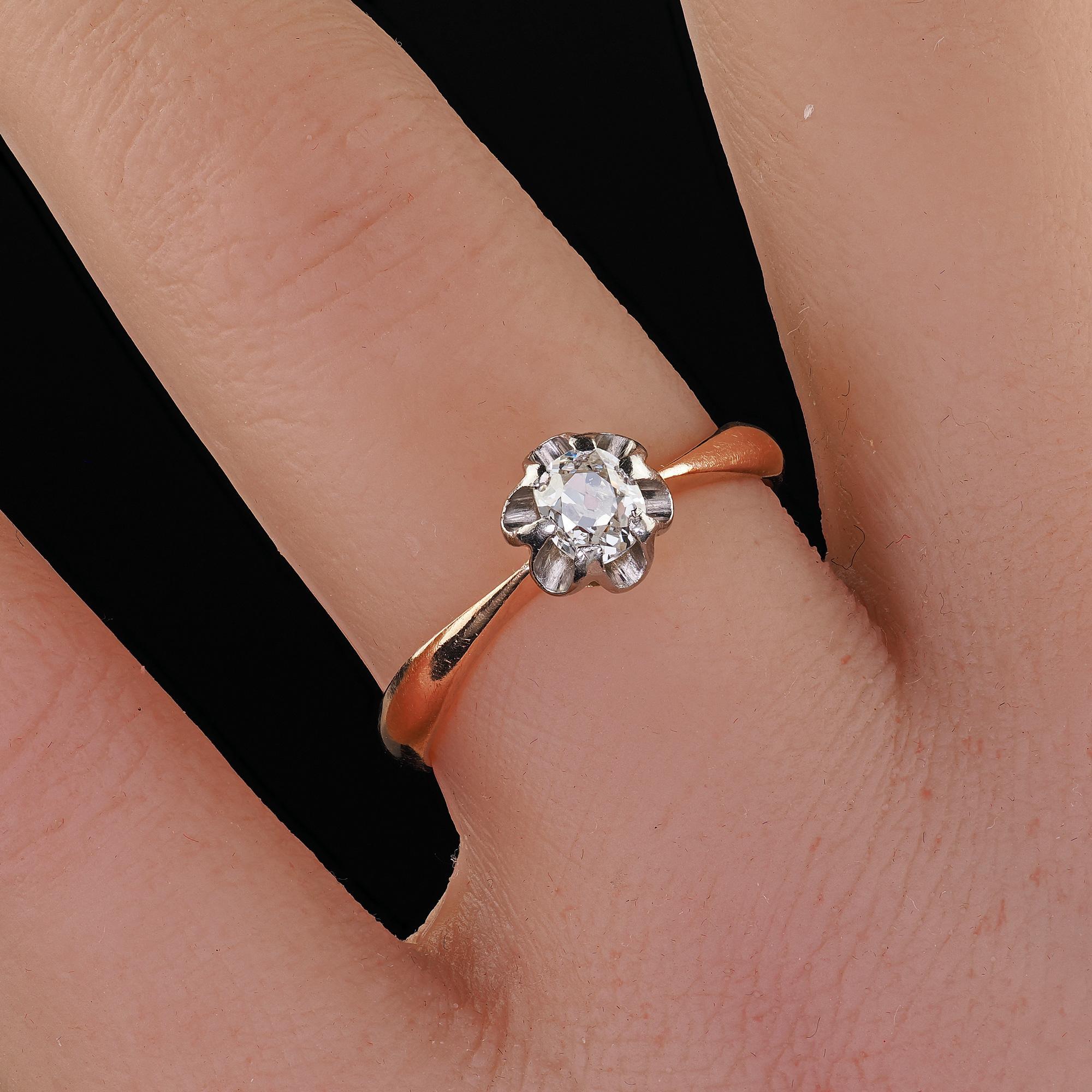 Anello di fidanzamento antico Art Deco in oro rosa 14K Buttercup Old Mine Diamond in vendita 4