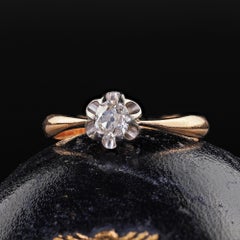 Antique Art Deco 14K Rose Gold Buttercup Old Mine Diamond Engagement Ring
