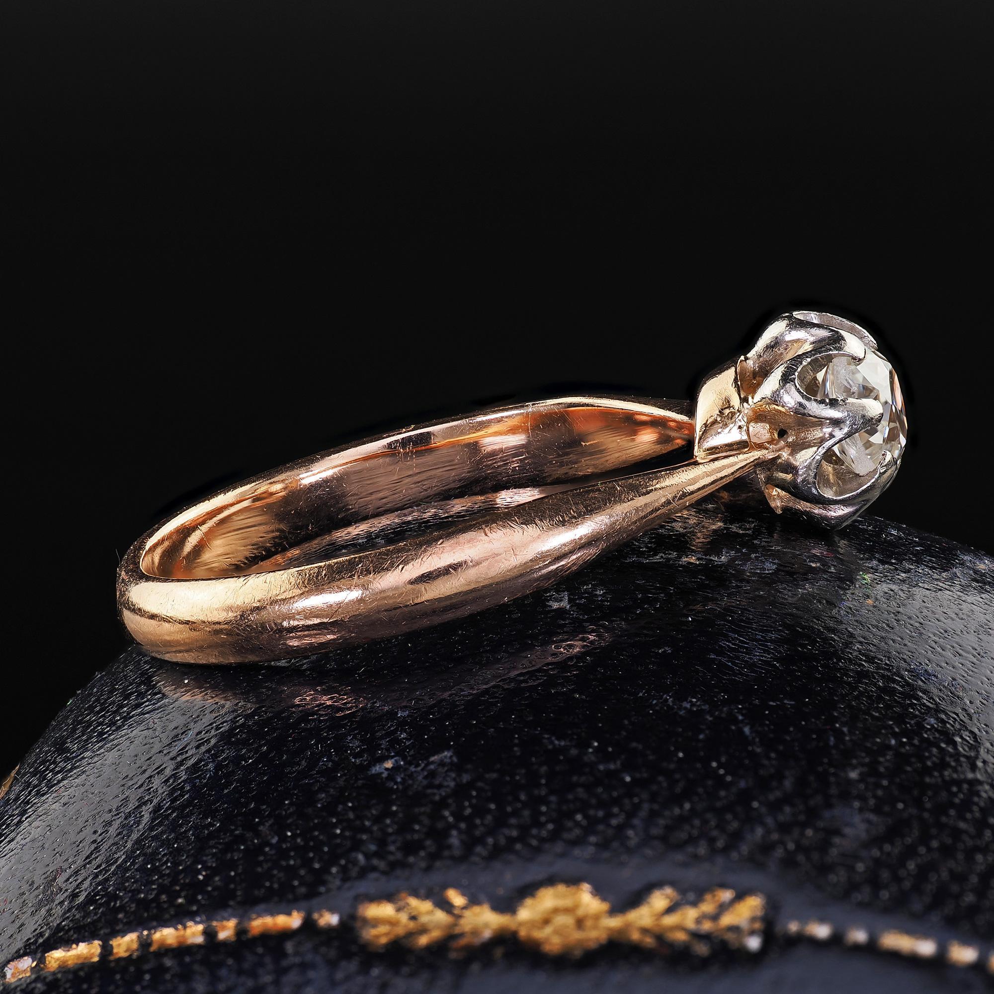 Taglio vecchia miniera Anello di fidanzamento antico Art Deco in oro rosa 14K Buttercup Old Mine Diamond in vendita