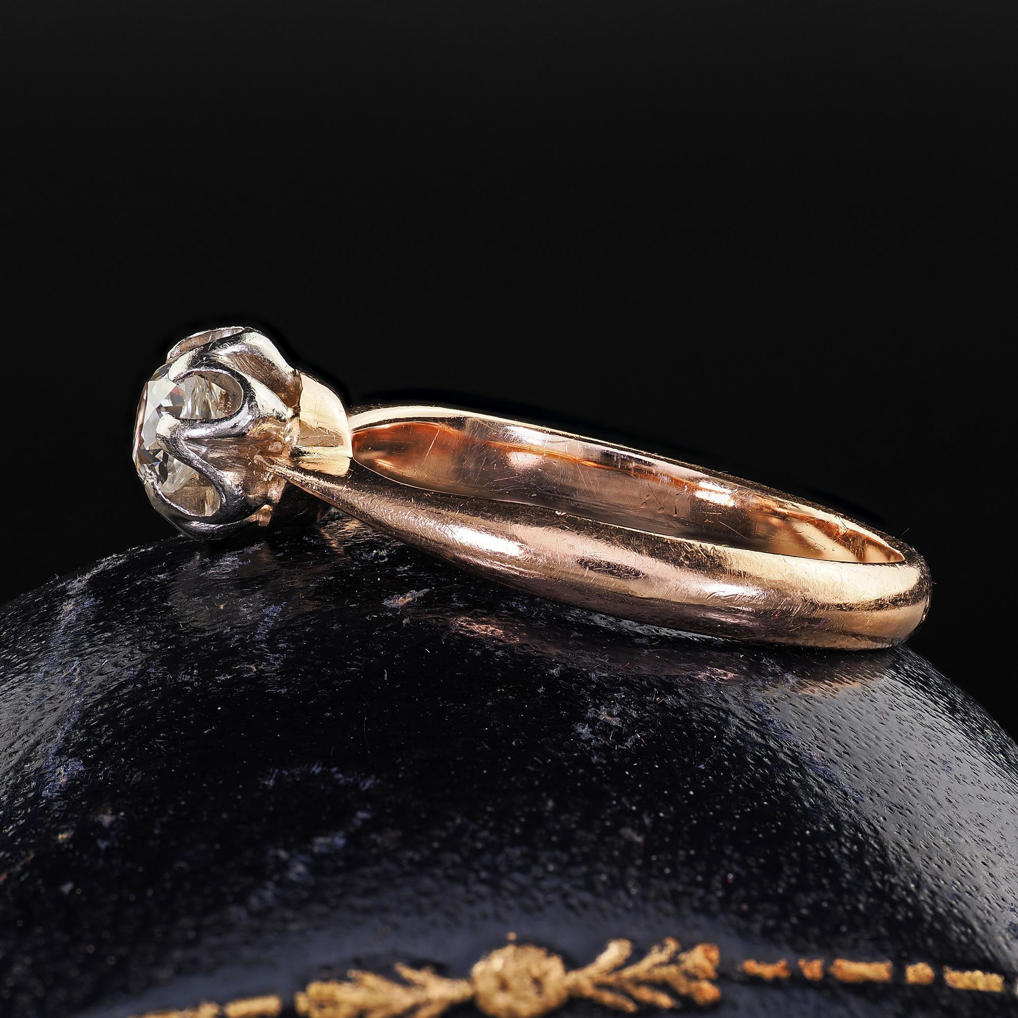 Anello di fidanzamento antico Art Deco in oro rosa 14K Buttercup Old Mine Diamond In condizioni buone in vendita a Great Neck, NY