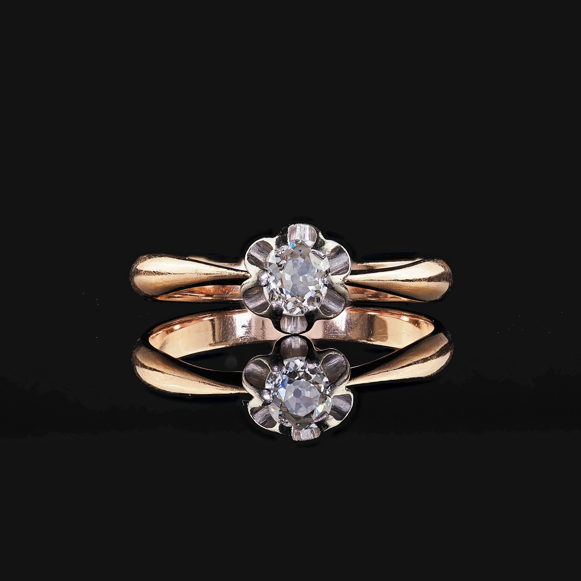 Anello di fidanzamento antico Art Deco in oro rosa 14K Buttercup Old Mine Diamond in vendita 1