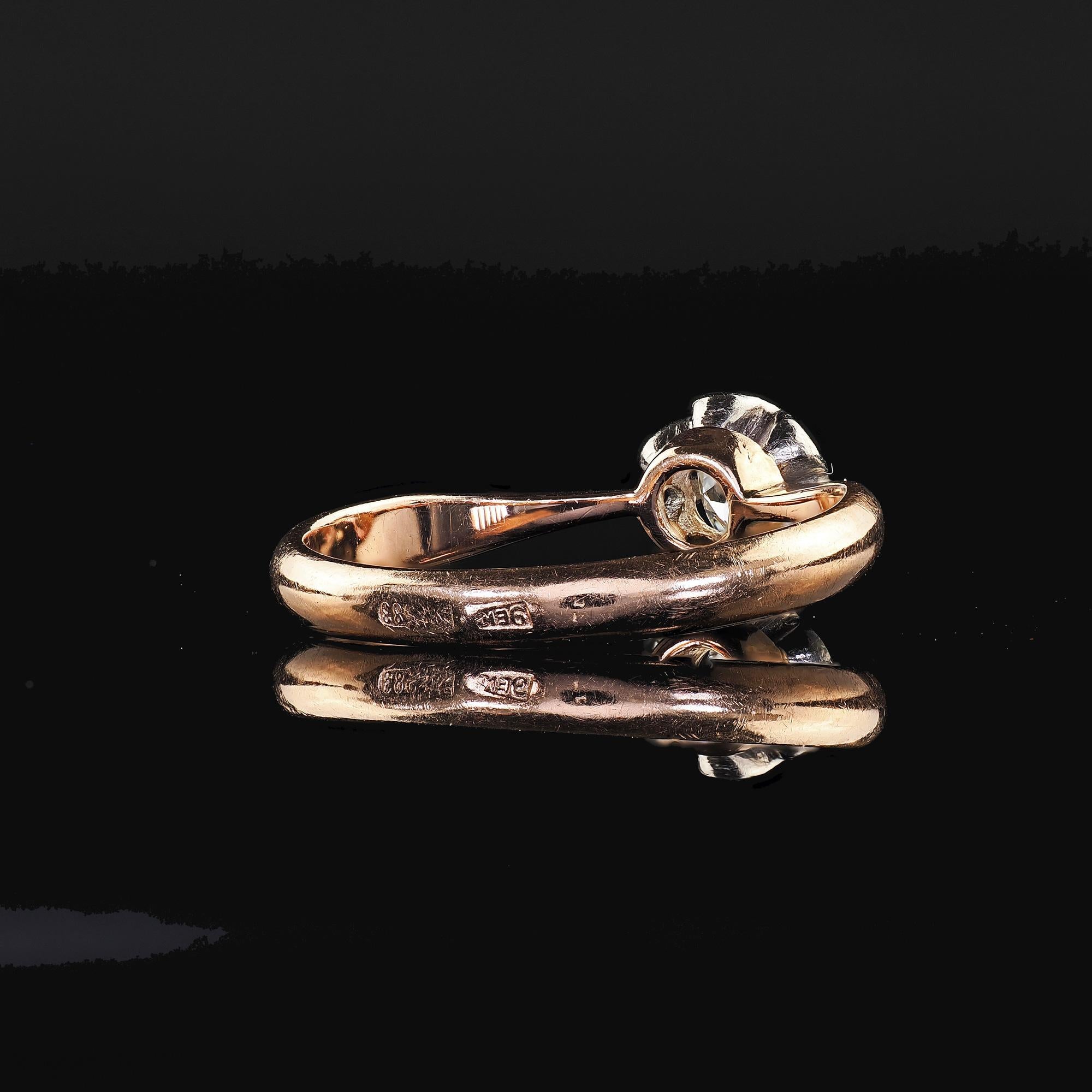 Anello di fidanzamento antico Art Deco in oro rosa 14K Buttercup Old Mine Diamond in vendita 2