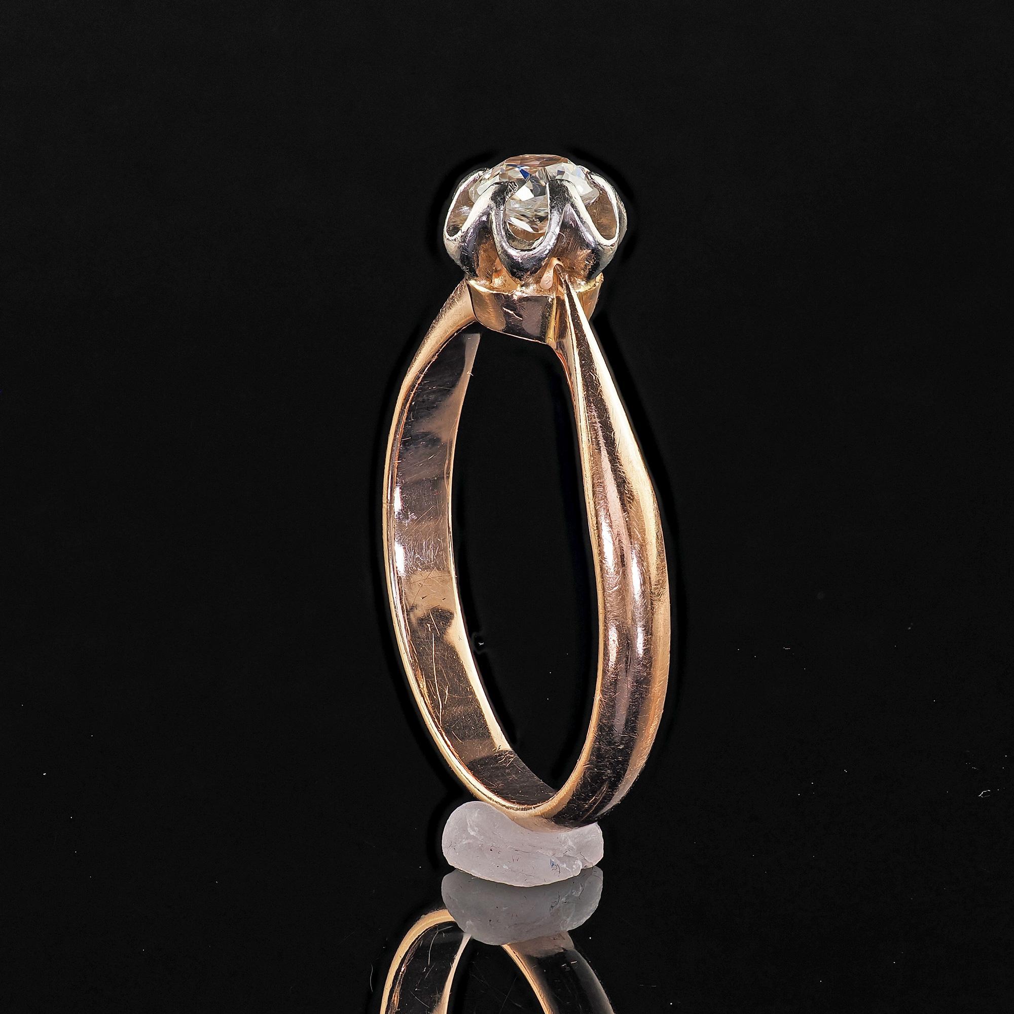 Anello di fidanzamento antico Art Deco in oro rosa 14K Buttercup Old Mine Diamond in vendita 3