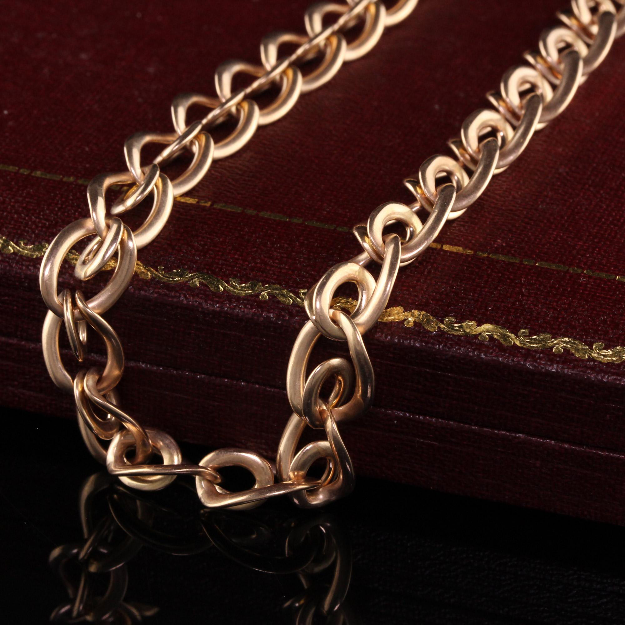 Antique Art Deco 14k Rose Gold Graduated Link Watch Fob Necklace For Sale 1
