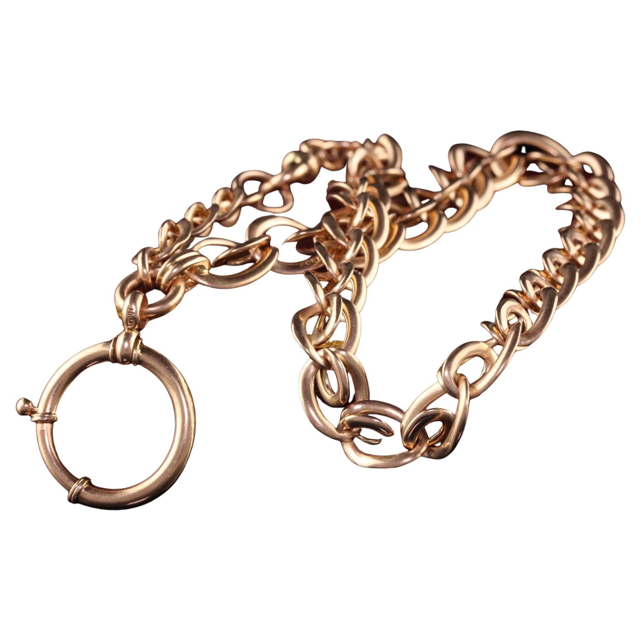 Antique Art Deco 14k Rose Gold Graduated Link Watch Fob Necklace For Sale