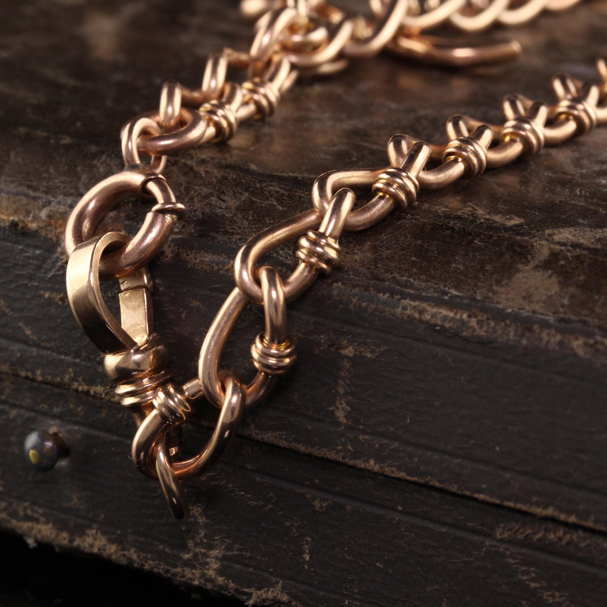 Antike Art Deco 14K Rose Gold komplizierte Link Watch Fob Halskette - 12,5 Zoll Damen im Angebot