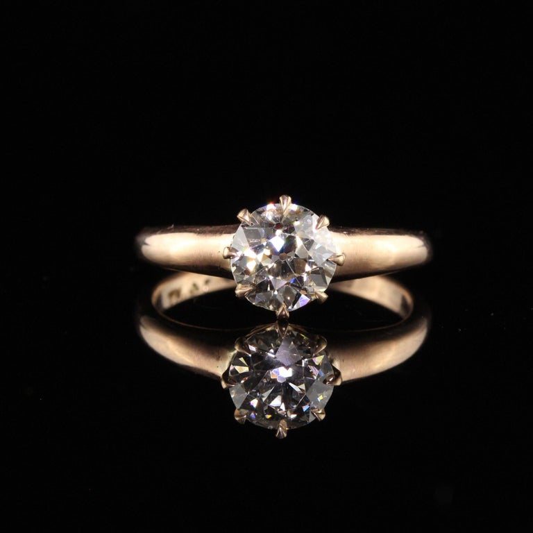 Antique Art Deco 14K Rose Gold Old European Cut Diamond Engagement Ring For Sale 1