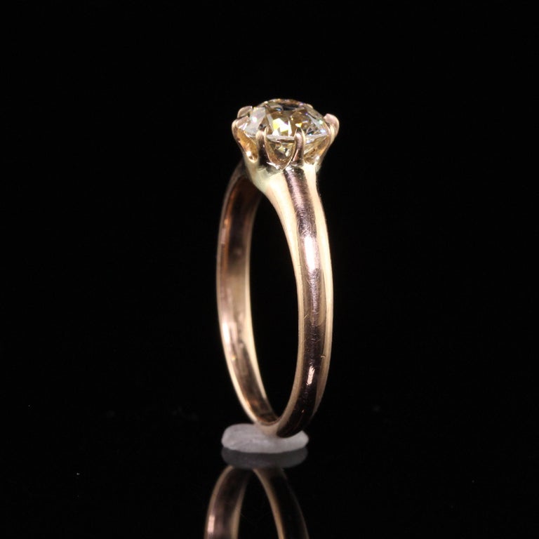 Antique Art Deco 14K Rose Gold Old European Cut Diamond Engagement Ring For Sale 3