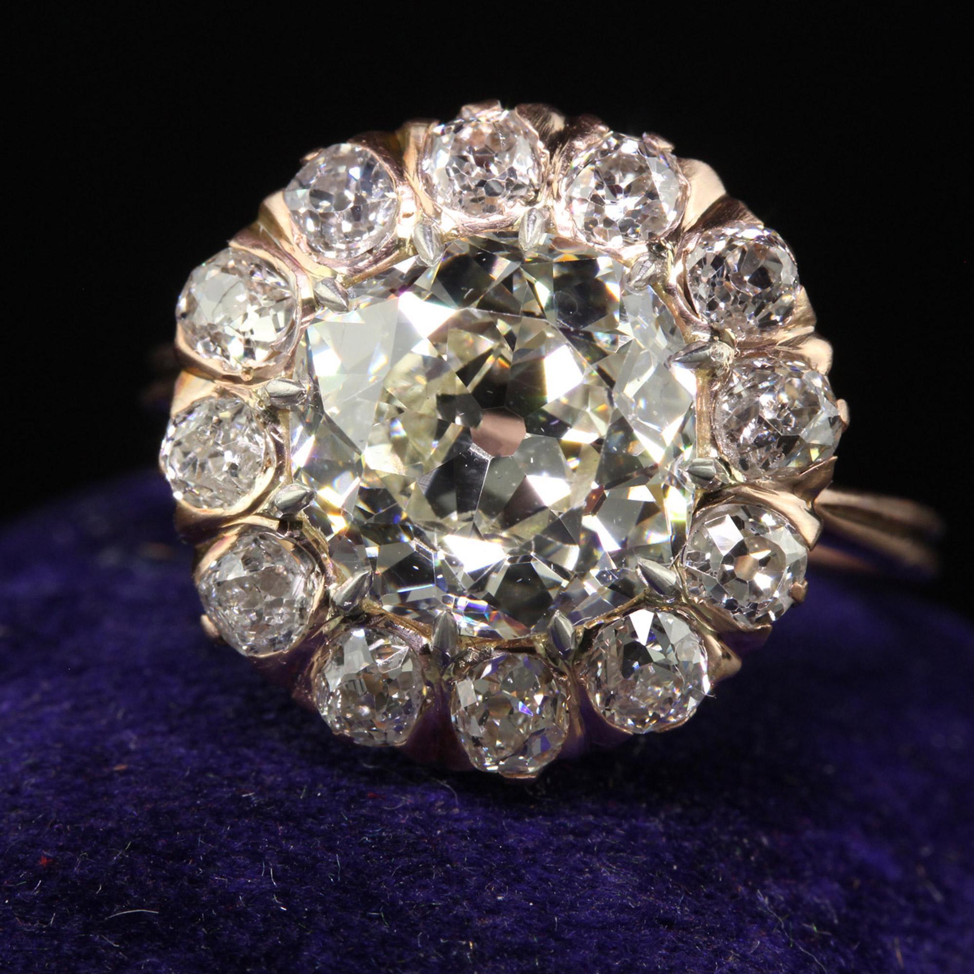 Old European Cut Antique Edwardian 14K Rose Gold Old European Diamond Halo Engagement Ring - GIA For Sale