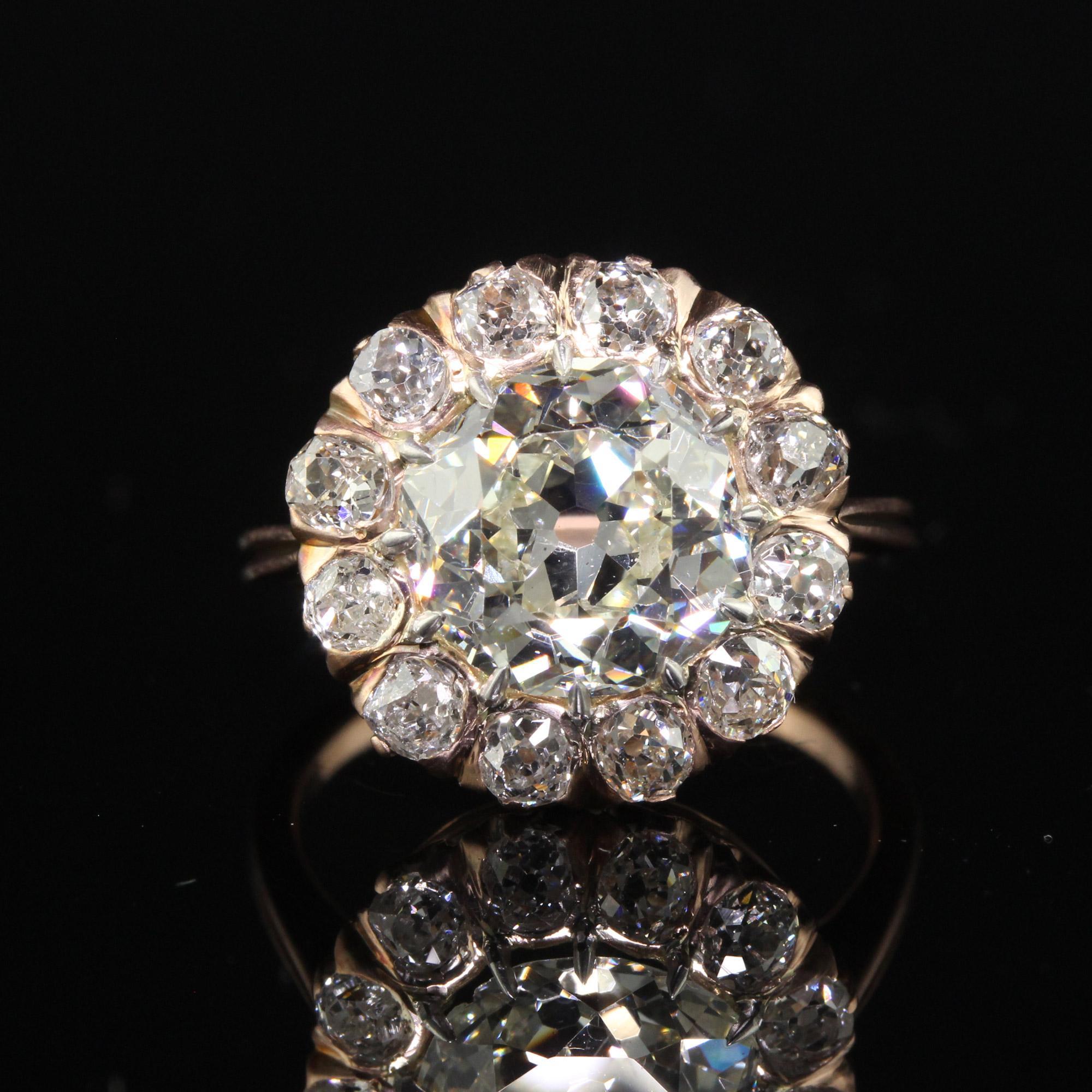 Women's Antique Edwardian 14K Rose Gold Old European Diamond Halo Engagement Ring - GIA For Sale