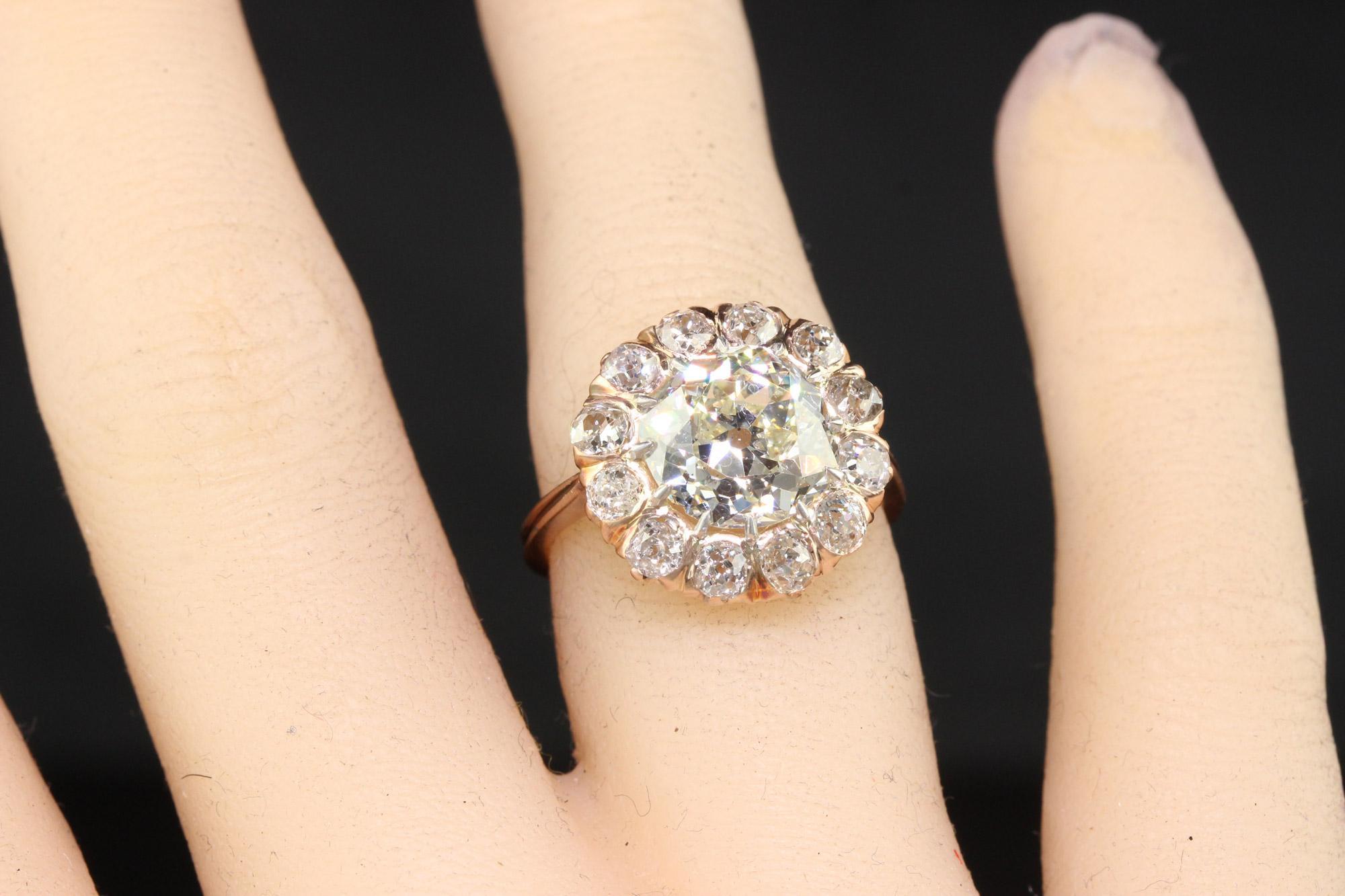 Antique Edwardian 14K Rose Gold Old European Diamond Halo Engagement Ring - GIA For Sale 3