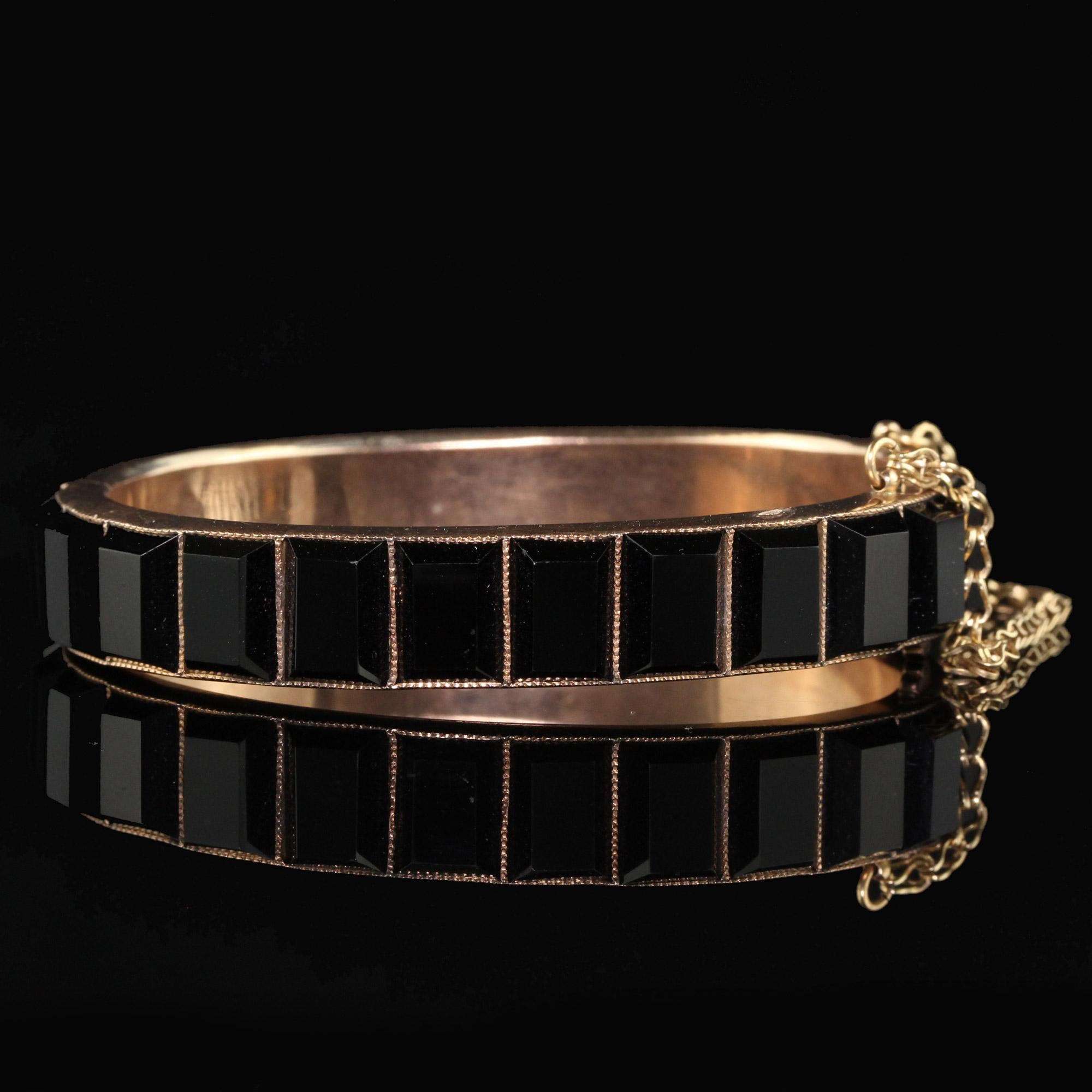 Antique Art Deco 14k Rose Gold Step Cut Onyx Eternity Bangle Bracelet 2