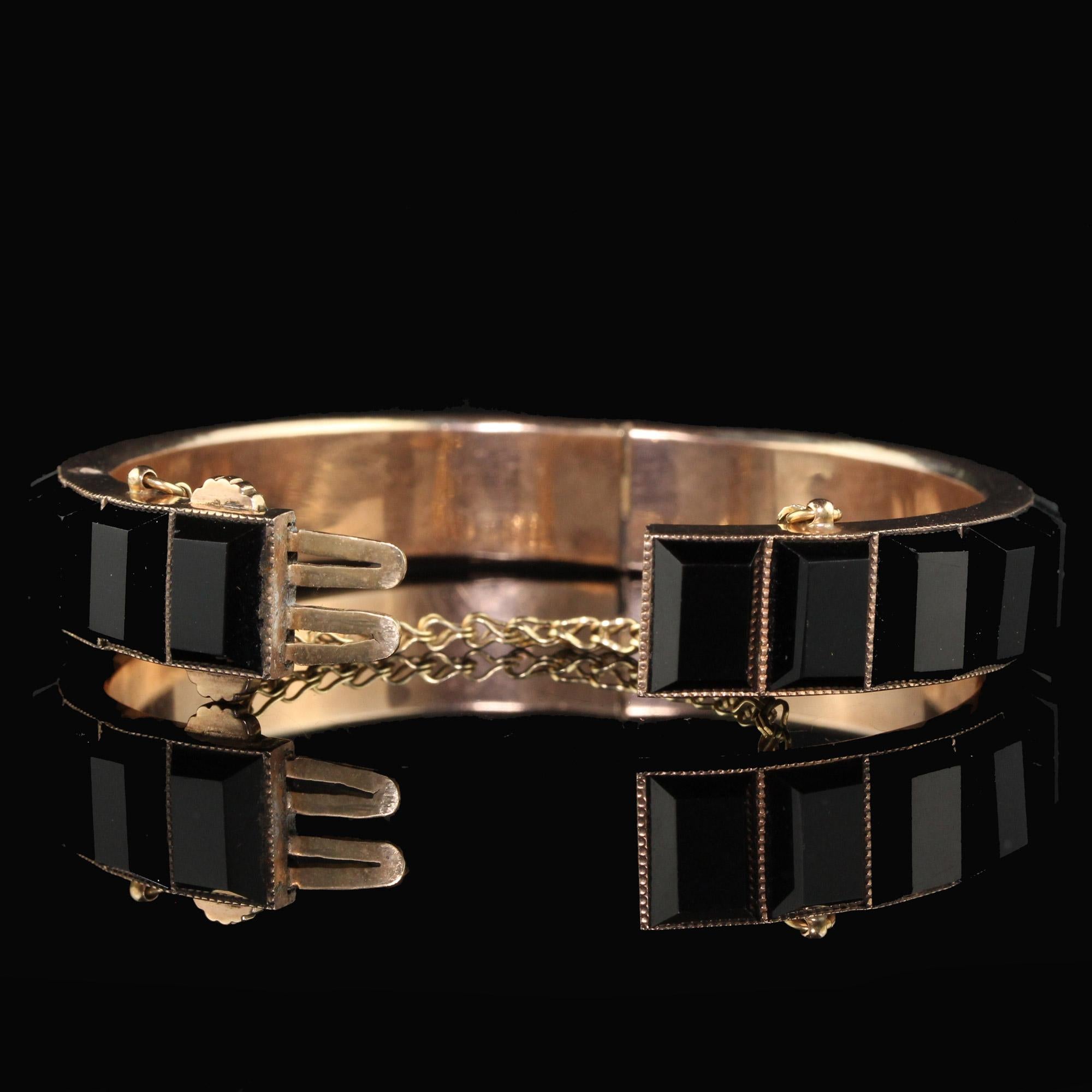 Antique Art Deco 14k Rose Gold Step Cut Onyx Eternity Bangle Bracelet 3